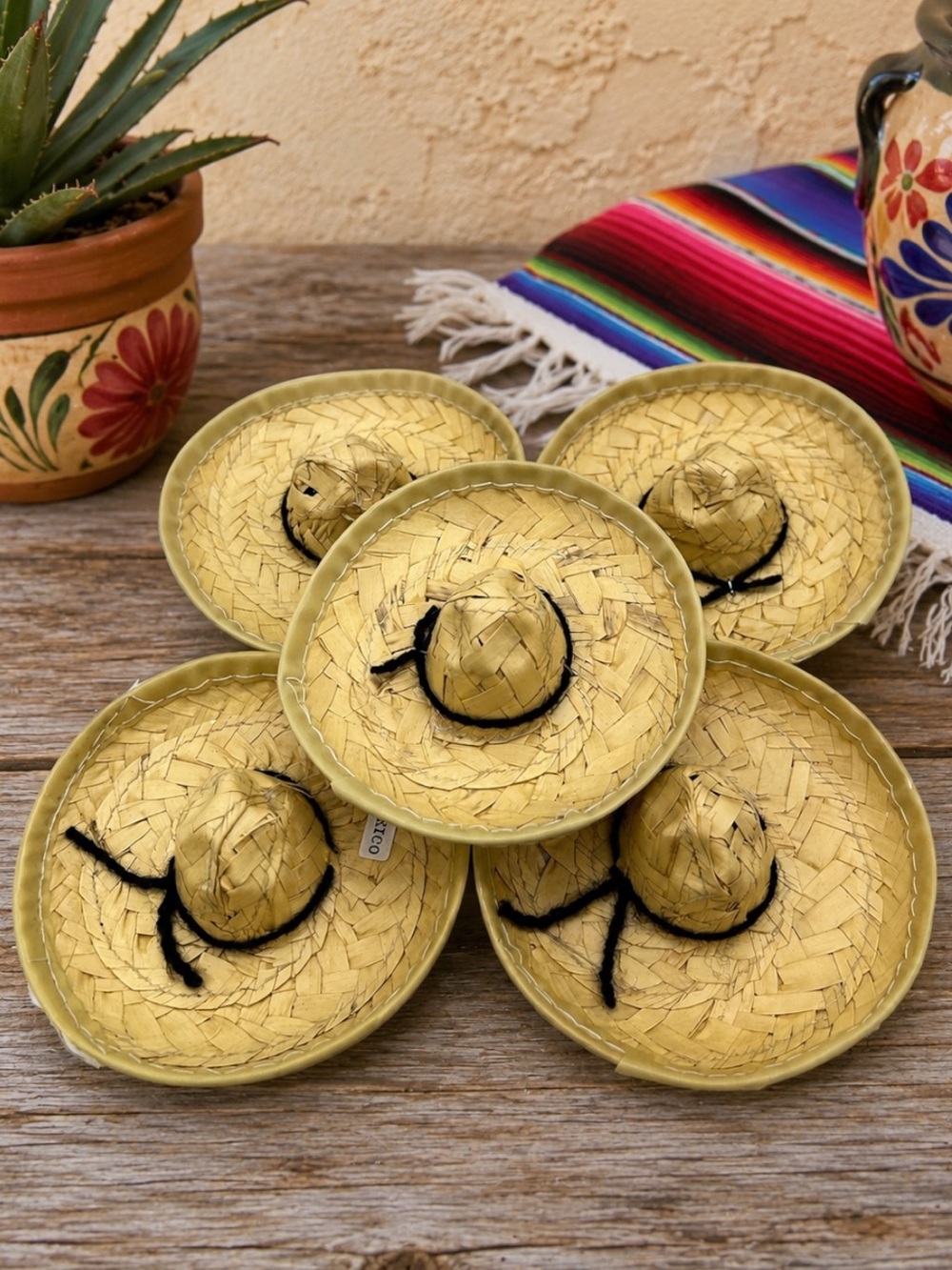 Lot 5 Mini Woven Straw Sombreros Handmade Mexico Doll Craft Fiesta Party Decor